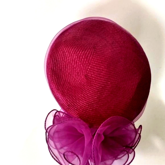 VTG Sonni of San Francisco Burgundy with Sheer Ruffles Church Hat (OS) - Picture 5 of 6
